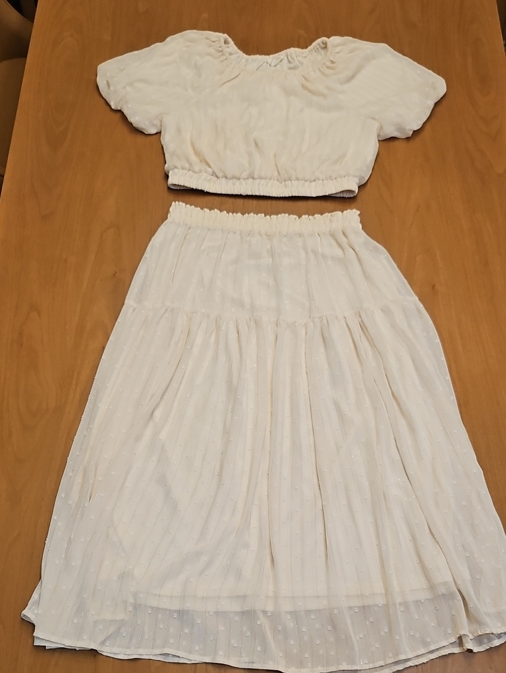 🔥Womens' Cream Two-Piece BohoTop & Skirt Set, Size Large